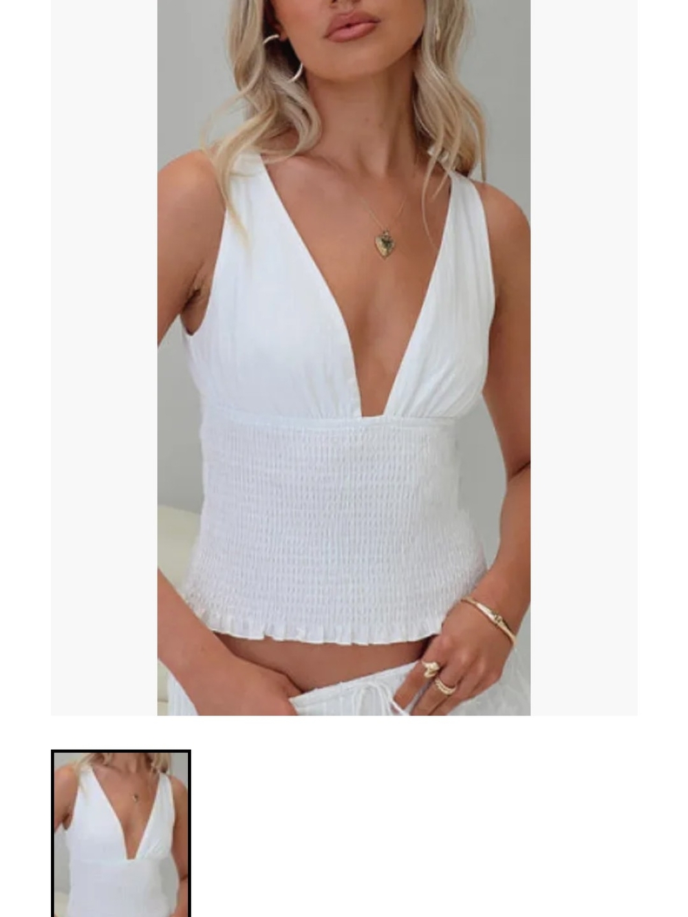 Princess Polly White Smocked V-Neck Crop Top
